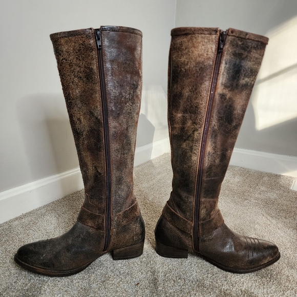 Tall Brown Distressed Leather Harness Cowboy Boot Size 7.5 - Picture 5 of 10